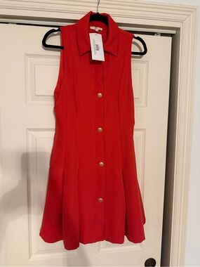 entro Red Sleeveless Button-Front Collared Dress